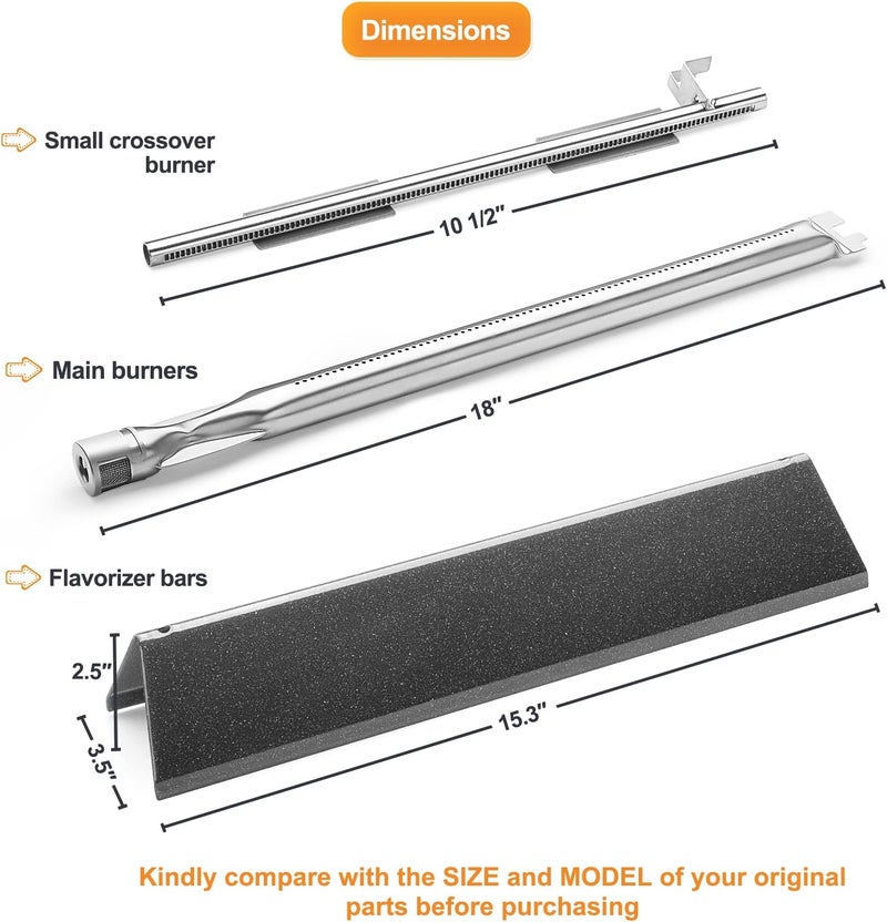 JCLMER Spirit E210 Grill Replacement Parts, 7635 Flavorizer Bars and 69785 Grill Burner Tubes for Weber Spirit I & II 200 with Front Control, Spirit S210 E/S 220, 15.3 Inch Flavor Bars and 69785 Burner Pipe - Image 2